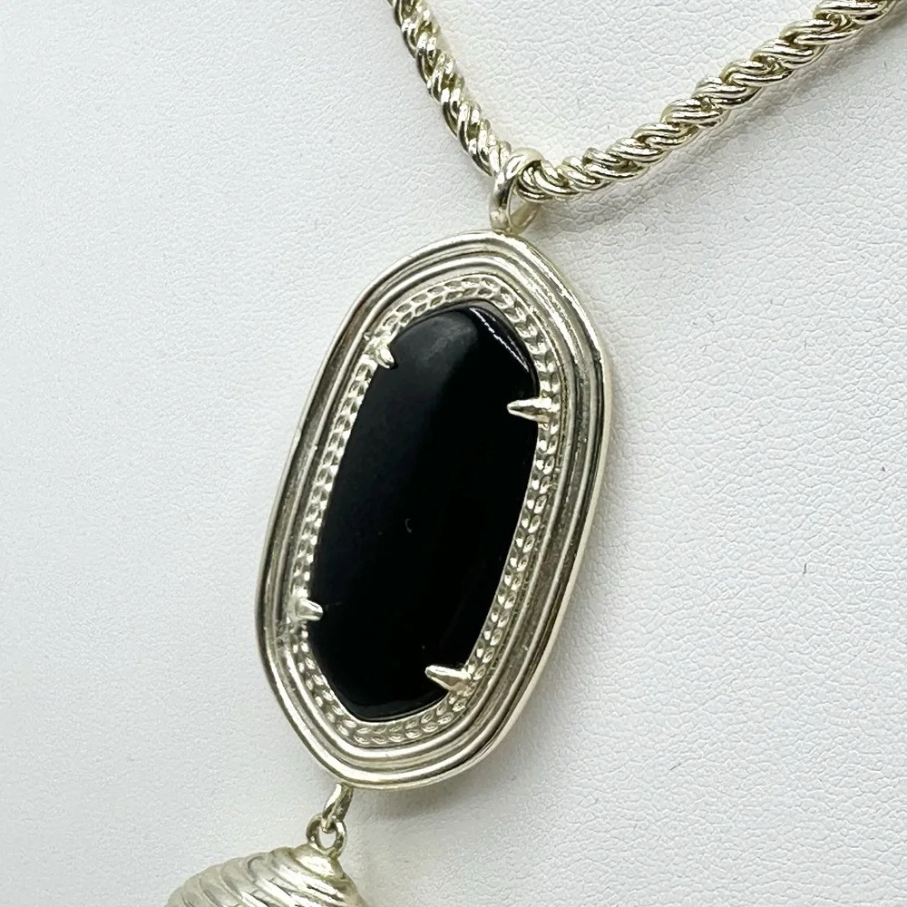 Kendra Scott Rayne Necklace Black Tassel Pendant Long Goldtone Chain
